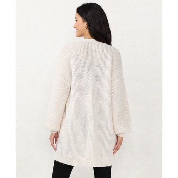 NEW Lauren Conrad Long Cardigan Layering Sweater Bare Linen Ivory V-Neck Small - Picture 3 of 11